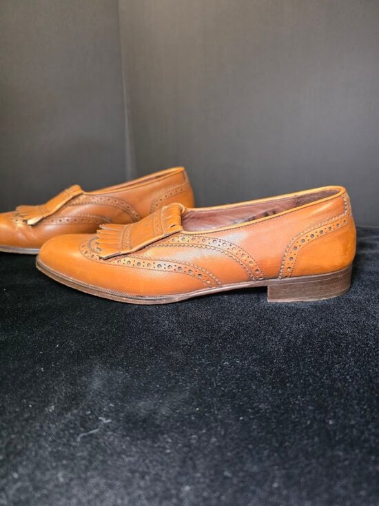 Brassboot Men\'s Brown Leather Slip On Kiltie Loafer Size 9D Made Italy